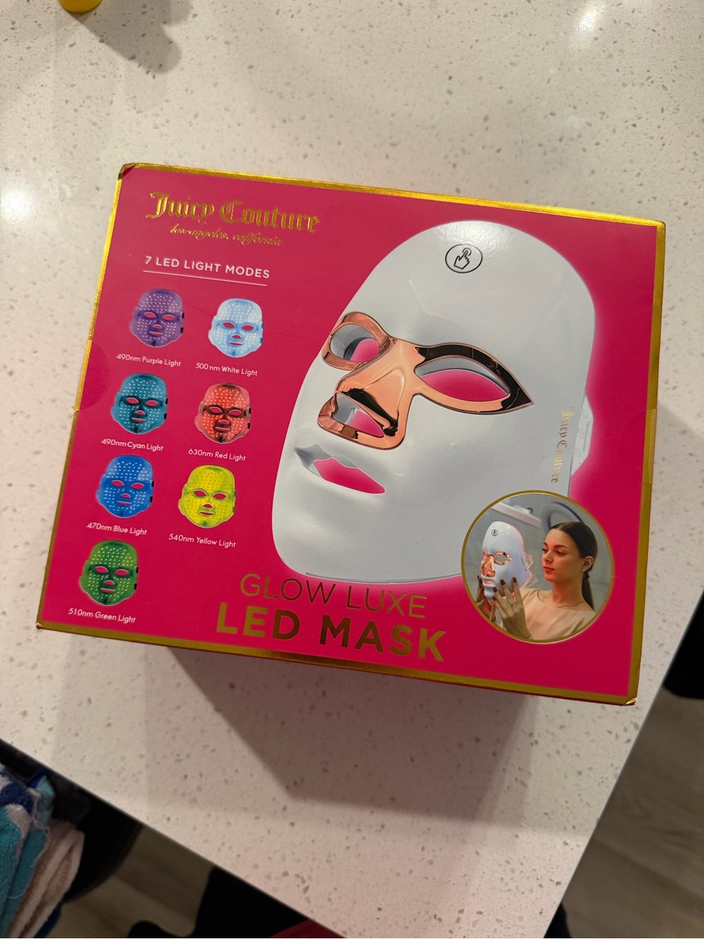 Juicy Couture Glow Luxe LED Mask — White with Rose Gold Accents